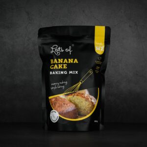 Lots of Baking Mixes Banana Cake Baking Mix pouch, New Zealand made baking mix for easy homemade banana cake.