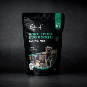 Lots of Bone-ified Dog Bikkies Baking Mix for homemade dog treats made in New Zealand
