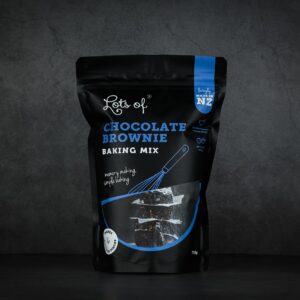 Lots of Baking Mixes Chocolate Brownie Baking Mix pouch, New Zealand made baking mix for rich homemade chocolate brownies.