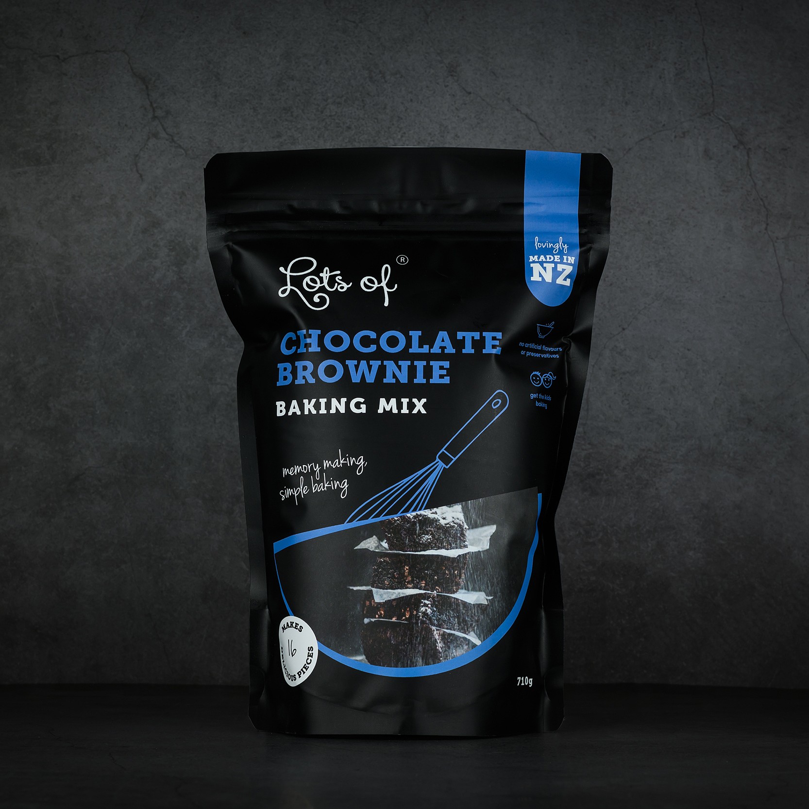 Chocolate Brownie Baking Mix Set 5 Lots of Baking Mixes Chocolate Brownie Baking Mix pouch, New Zealand made baking mix for rich homemade chocolate brownies.