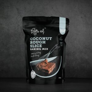 Lots of Baking Mixes Coconut Rough Baking Mix pack, New Zealand made baking mix for easy homemade coconut chocolate slice.