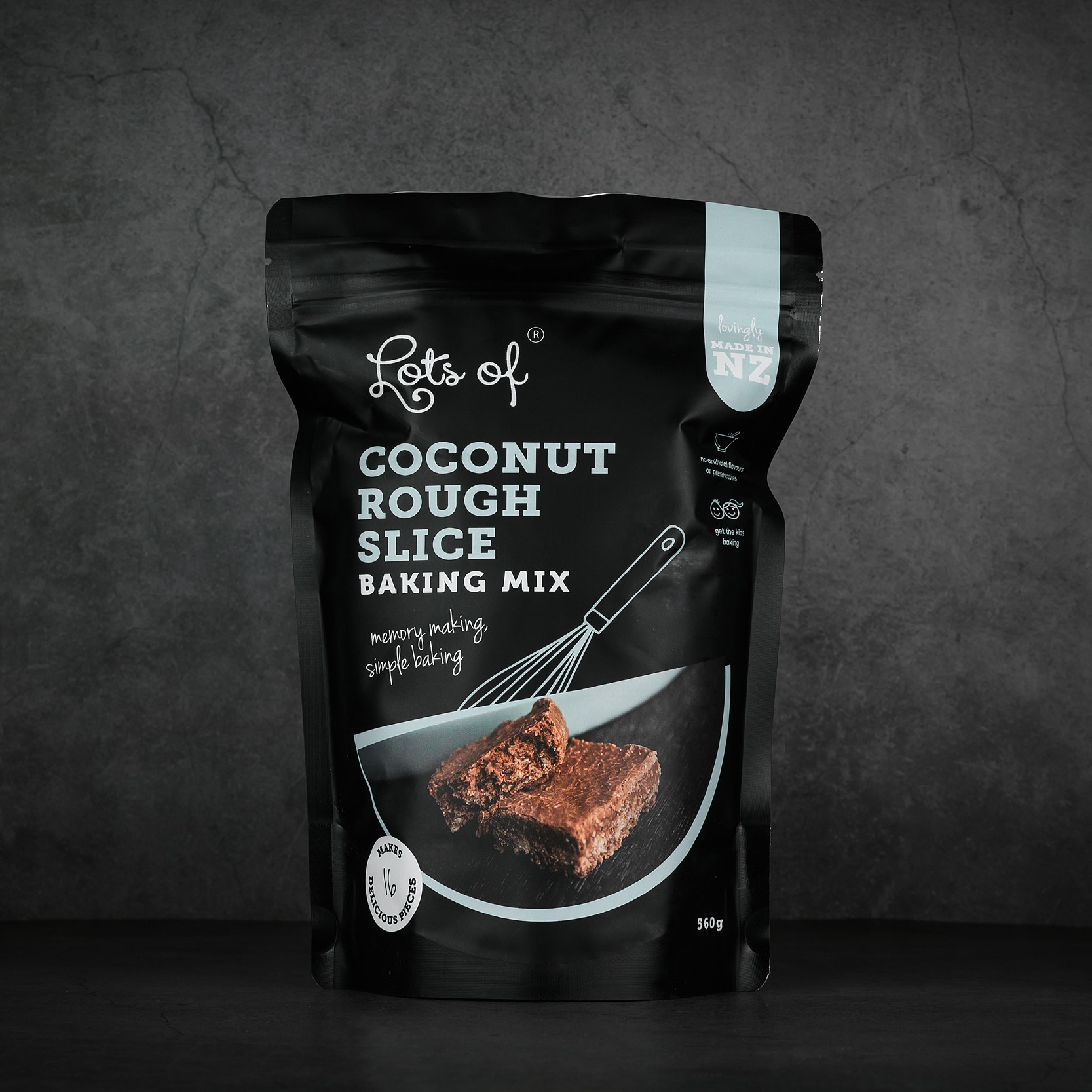 Coconut Rough Slice 3 Lots of Baking Mixes Coconut Rough Baking Mix pack, New Zealand made baking mix for easy homemade coconut chocolate slice.