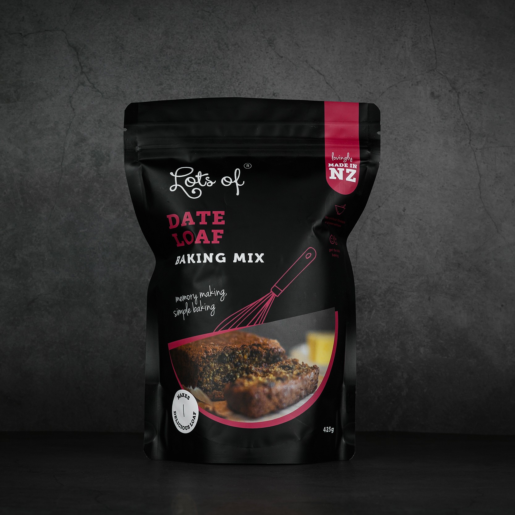 Date Loaf Baking Mix 4 Lots of Baking Mixes Date Loaf Baking Mix pouch, New Zealand made baking mix for easy homemade date loaf.