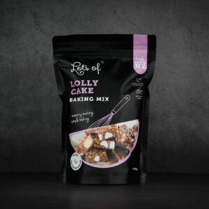 Lots of Baking Mixes Lolly Cake Baking Mix pouch, New Zealand made baking mix for homemade Kiwi lolly cake.